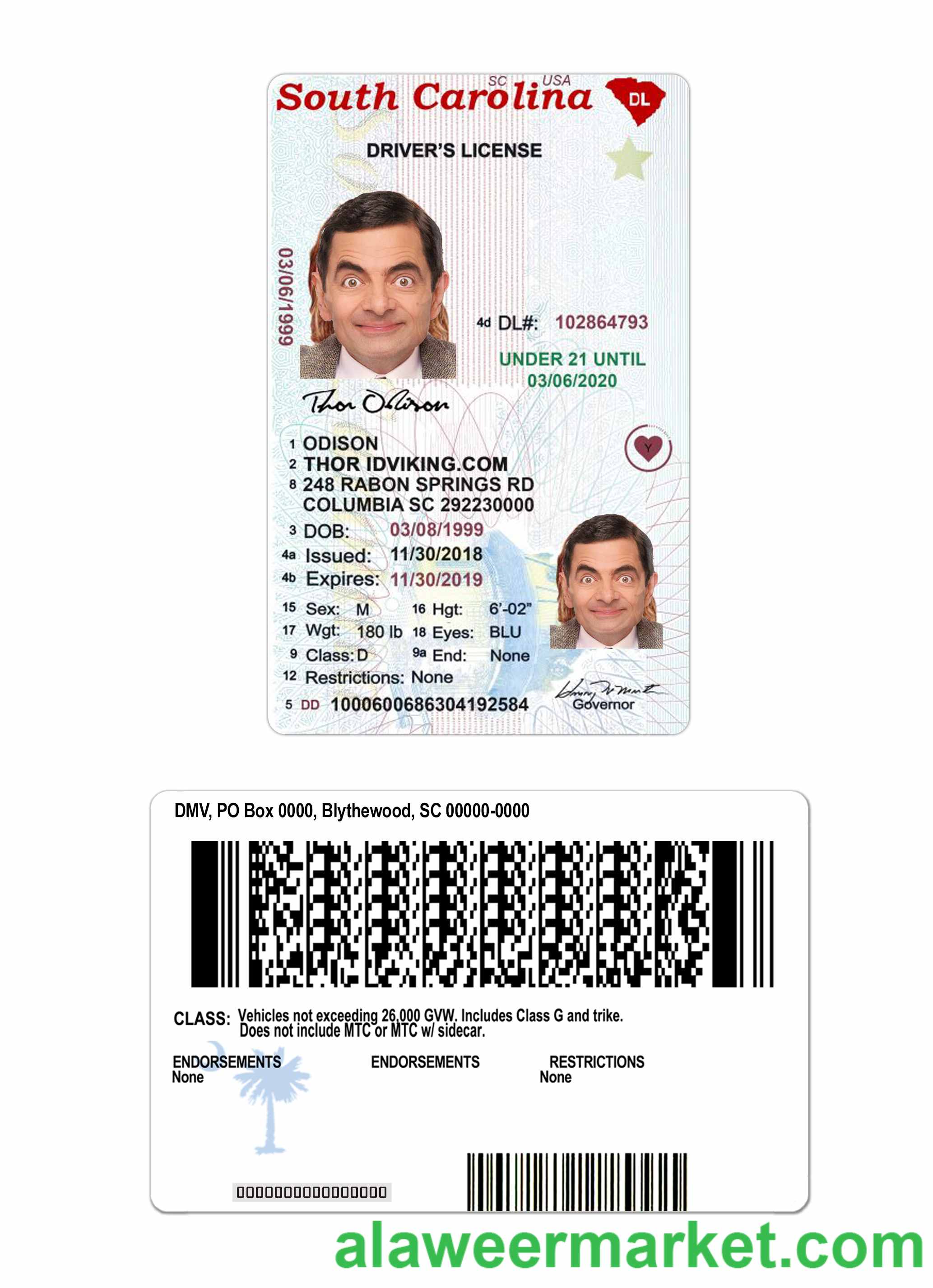 USA South Carolina under 21 driving license
